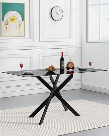 HomVent 5 Pieces Rectangular Glass Dining Table Table Set, Black Glass Dining Table Set for 4 Kitchen Table Set with 4 PU Dining Chairs for Kitchen Dining Room (Black2-Table with 4 Black Chairs)