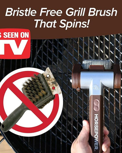 Horsepower Giddy Up GOLD Bristle-Free Spinning Grill Brush w/LED & Longer Run Time, Cordless/Rechargeable, 304 Stainless Steel Power Roller Blasts Away Burnt-On Food, No Bristles No Preheating 350 RPM