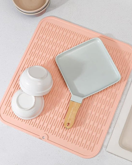 Silicone Dish Drying Mat for Multiple Usage,Easy clean,Eco-friendly,Heat-resistant Silicone Mat for Kitchen Counter or Sink,Refrigerator or Drawer Liner Pink 2XL 24 inches x 18 inches