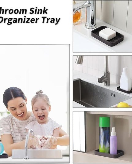 Silicone Kitchen Sink Organizer Tray for Multiple Usage,Easy Clean Sponges Holder for Kitchen Bathroom Counter or Sink,Dish Soap Dispenser,Scrubber,Bottle,Cup Coffee 4.9”x 3.2”