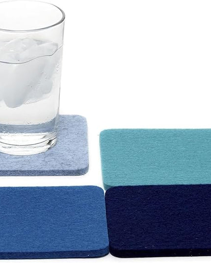 Graf Lantz - Bierfilzl Merino Wool Square Coasters Set of 4 - Ocean (4"x4"x5mm) - Absorbs 30% of Weight - Natural German Wool - Heat Resistant, Sustainable, Reusable - Home Decor, Coffee Table Decor
