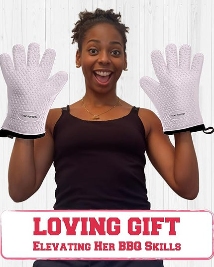 KITCHEN PERFECTION S Silicone Smoker Oven Gloves for Women -Extreme Heat Resistant BBQ Gloves -Handle Hot Food Right on Your Grill Fryer |Waterproof Oven Mitts Cooking Gloves |Superior Set+3 Bonuses