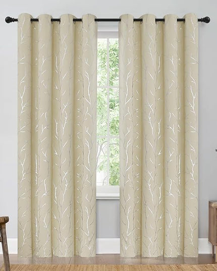 BUHUA Grommet Top Window Draps for Living Room Bedroom Curtains Energy Saving Room Darkening Impede Light Privacy Curtains, 52W x 84L, 2 Panels, Beige