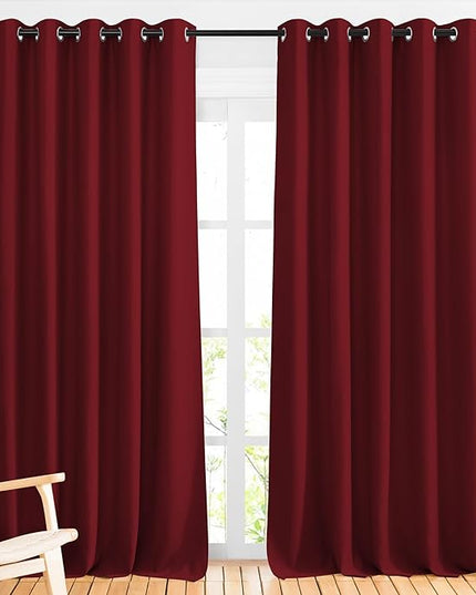 NICETOWN Burgundy Red 102 inch Curtains for Bedroom, Grommet Blackout Curtains Thermal Window Treatments for Christmas/Thanksgiving Day, W66 x L102, 2 Panels