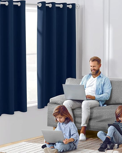 HOMEIDEAS Dark Navy Blackout Curtains for Bedroom 52 X 63 Inch Length 2 Panels Set Room Darkening Bedroom Curtains, Soundproof Thermal Grommet Window Curtains for Living Room