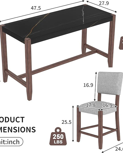 P PURLOVE 5 Piece Kitchen Table Set Counter Height Dining Table Set with Rectangle Table and 4 Cushioned Chairs for Small Place,Pub Kitchen
