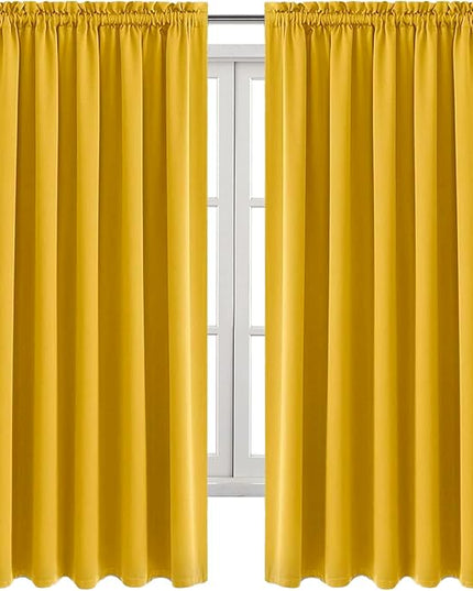 DWCN Blackout Curtains for Bedroom – Rod Pocket Thermal Insulated Noise Reducing Noise Reducing Drapes for Living Room, W 60 x L 63 Inch, 2 Panels, Yellow