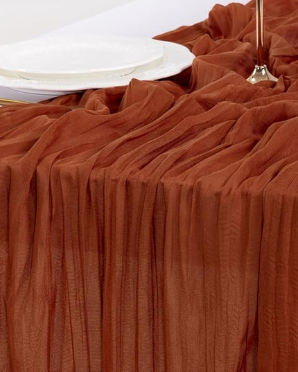 Socomi Terracotta Christmas Fall Cheesecloth Table Runner Boho Rustic Farmhouse Gauze 120 inch 10FT Cheese Cloth Runner for Wedding Party Baby Shower Birthday Home Decor Holiday Decorations