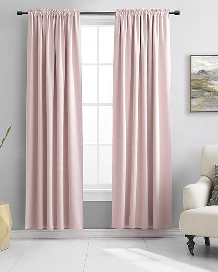 DONREN Baby Pink Room Darkening Nursery Curtains - Pastel Pink Light Reducing Thermal Insulated Energy Saving Blackout Curtains/Drapes for Bedroom,1 Pair,52 x 84 Inch Length