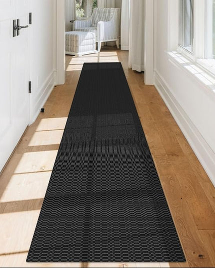 KOZYFLY Washable Runner Rug 2x12 ft Hallway Kitchen Runner Rugs with Rubber Backing Entryway Runner Indoor, Extra Long Carpet Runners for Hall Kitchen Entryway, Black/Grey