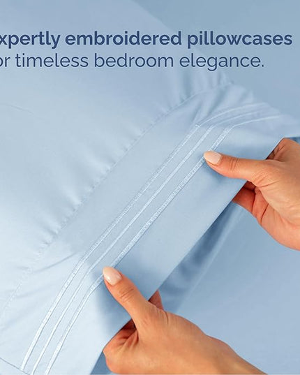 Cal King Size 4 Piece Sheet Set - Comfy Breathable & Cooling Bed Sheets Set - Hotel Luxury Bedding for Women, Men, Kids, Teens, Boys & Girls - Deep Pockets, Soft, Wrinkle Free - Oeko-Tex - Sky Blue