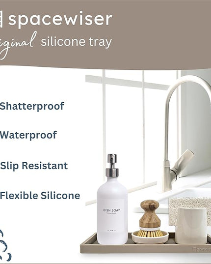 Countertop and Vanity Tray - 11.7" Silicone Bathroom Tray, Flexible Dish Soap Holder for Kitchen, Bathroom Counter Organizer, Shower Toilet Tank Trays Décor Accessories, Sink Makeup Mat Oil
