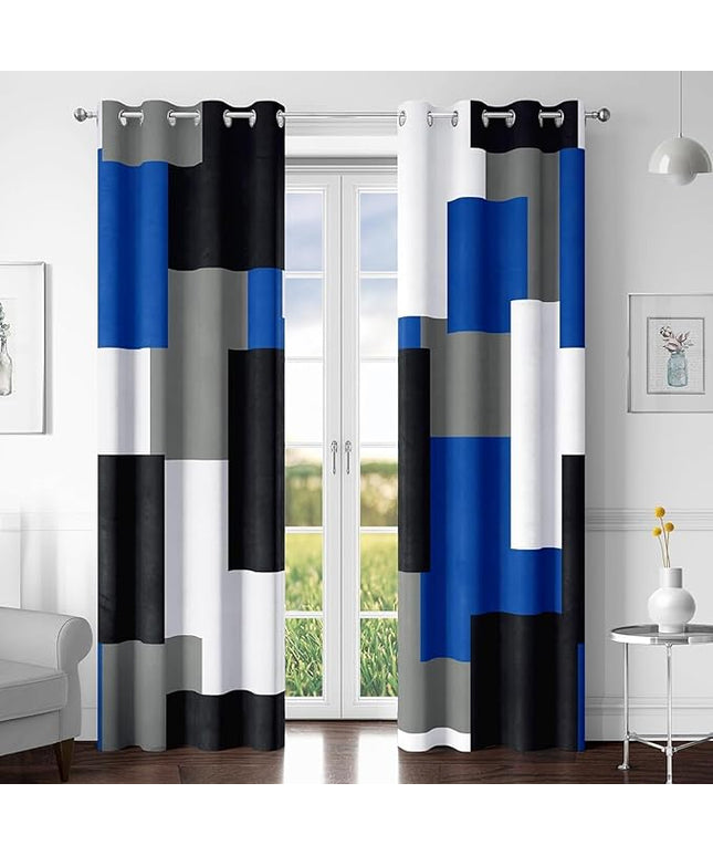 Royal Blue 100% Blackout Curtains for Bedroom 108 inch Extra Long 2 Panels Set Navy Blue Grey Modern Abstract Geometric Black Out Curtains Room Darkening Window Drapes for Living Room, 52Wx108L