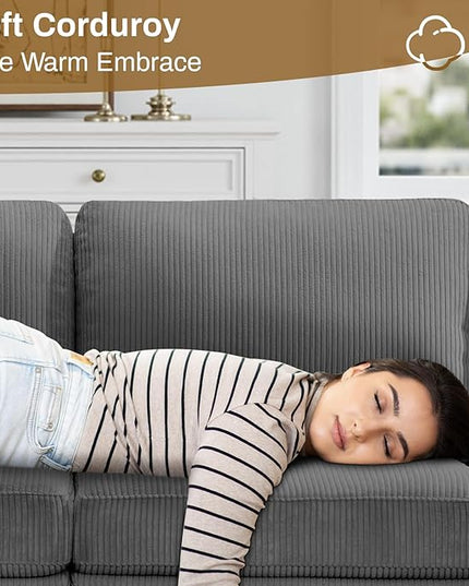 Legend Vansen Oversized Modular Sectional Sofa,8 Seat U Shaped Couch with Ottoman,Corduroy Sofa with Deep Seat,Convertible Large Sectional Couches for Living Room (Grey, U-8)