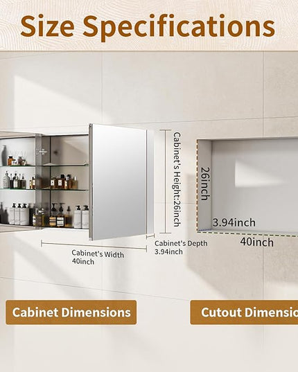 BEAUTYPEAK 40 x 26 Inch Medicine Cabinet with Mirror, Wall Mounted Bathroom Mirror Cabinet, Medicine Cabinet Mirror with Storage & Adjustable Shelves