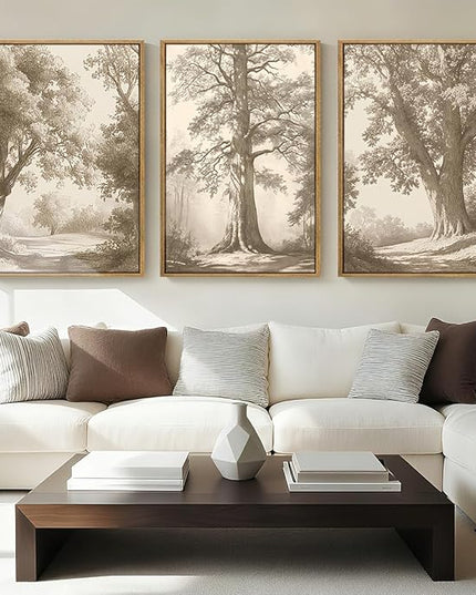 Large Wall Art Vintage Tree Wall Art Framed Tree Sketch Antique Painting Neutral Forest Artwork 16x24 Inch Set of 3 for Living Room Bedroom