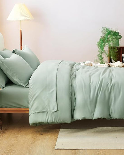 CozyLux Full Comforter Set Sage Green, 7 Pieces Bed in a Bag, Bedding Comforter Set with Sheets, All Season Boho 7PC Bed Sets with Comforter, Fitted Sheets, Flat Sheets, Pillow Shams and Pillowcases