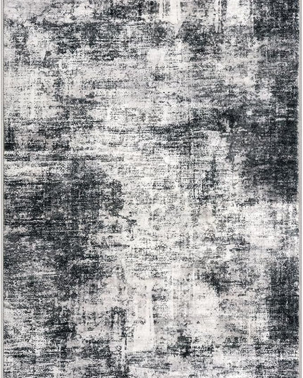 IOHOUZE Modern Abstract Area Rugs 6x9 Ft Washable Rugs for Living Room, Non Slip Dining Room Rug, Printed Faux Wool Rugs for Bedroom, Floor Carpet for Office Nursery Playroom, Black Grey