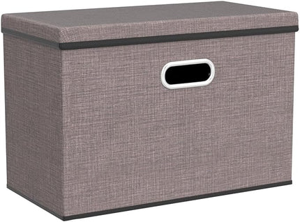 PRANDOM Large Collapsible Storage Bins with Lids [3-Pack] Linen/Cotton Blend Foldable Storage Boxes Organizer Containers Baskets Cube with Cover for Home Bedroom Closet Office Nursery(17.7x11.8x11.8)