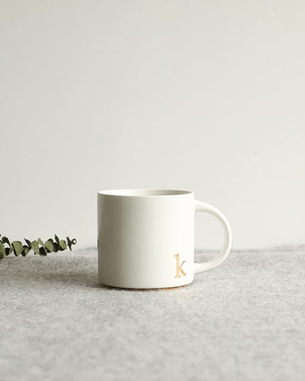COLLECTIVE HOME - Monogram Ceramic Mugs, 15 oz Golden Initial Coffee Cups, Elegant Alphabet Tea Mugs, Elegant Personalized Mug with Gift Box, Luxurious Cups for Office and Home (k)