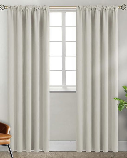 BGment Rod Pocket and Back Tab Blackout Curtains for Bedroom - Thermal Insulated Room Darkening Curtains for Living Room, 2 Window Curtain Panels (38 x 84 Inch, Natural Camel)