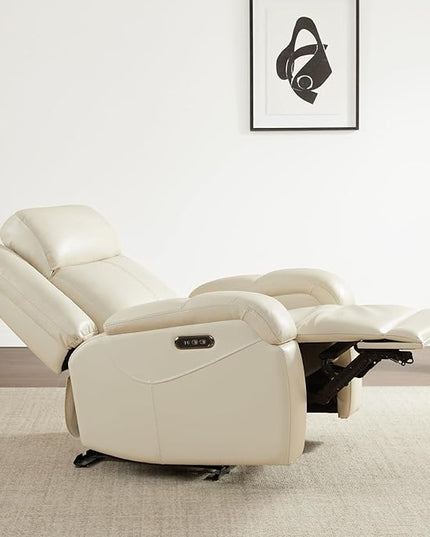 Watson & Whitely Genuine Leather Power Recliner Chairs for Adults, Wall Hugger RV Recliner with Power Headrest & Charging Ports, Electric Recliner Sofa Chair for Living Room, Cream