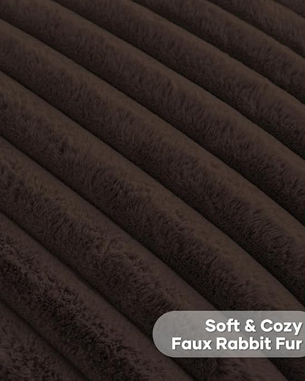 FUTEI Dark Coffee Throw Pillow Covers Set of 2, 22x22 Inch Striped Texture Cushion Cases with Soft Faux Rabbit Fur Front & Velvet Back, Modern Decorative Couch Pillows for Living Room