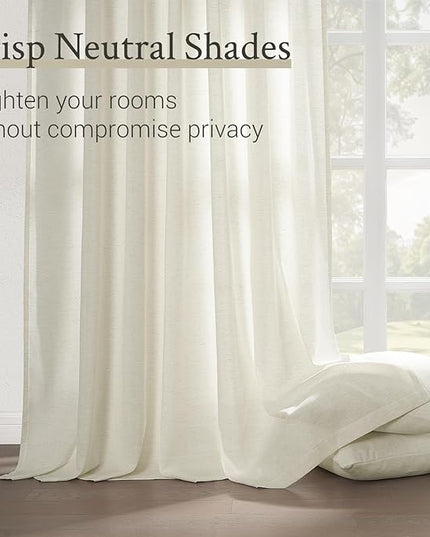 Pinch Pleated 92 Inch Curtains 2 Panels for Living Room Natural Linen Curtains 92 Inches Long Pinch Pleat Drapes for Track System Light Filtering Semi Sheer Curtains for Living Room Bedroom,Brich