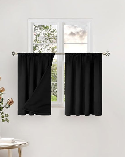 BGment Short Blackout Curtains for Kitchen 30 Inch Long, Bedroom Curtains for Small Window Thermal Insulated Full Room Darkening Soundproof Curtains for Bathroom, 2 Panels, Each Panel 42 Wide, Black