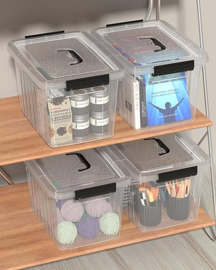 Obstnny 20 L Plastic Storage Box with Handle, 4-Pack Clear Latching Storage Bin