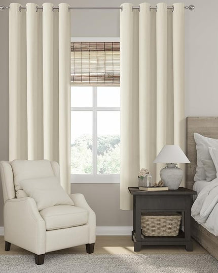 ChrisDowa 100% Blackout Birch Solid Curtains 72 Inches Long 2 Panels for Bedroom Living Room,Farmhouse Room Darkening Thermal Insulated Soundproof Grommet Top Window Treatment Drapes,52x72