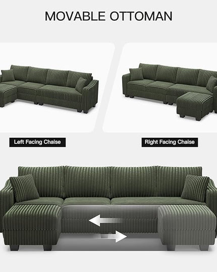 Belffin Sectional Couch with L-Shape Chaise L Shaped Couch with Ottoman Sectional Couches for Living Room Corduroy (Green, L Shaped)