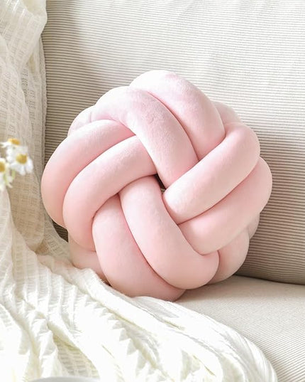 Knot Pillow Ball, Soft Home Decorative Throw Pillows Cushion, Round Changeability Knotted Pillows, Modern Home Handmade Cushions for Bedroom, Sofa, Couch (8 Inch, Light Pink)