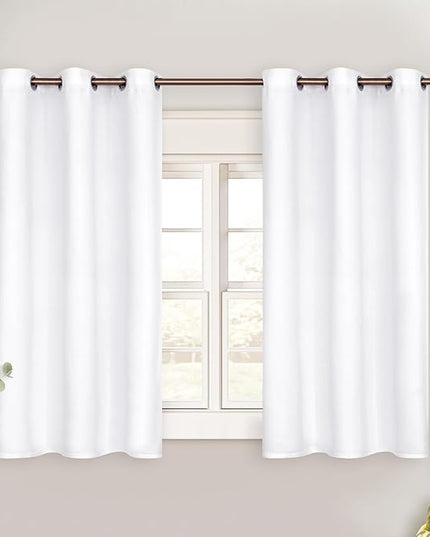 BGment White Curtains 45 Inches Length for Kitchen Window - Grommet Short Window Treatment Drapes Privacy for Bathroom Cafe Bathroom Home Decor, 2 Panels, Pure White, 38 x 45 Inch