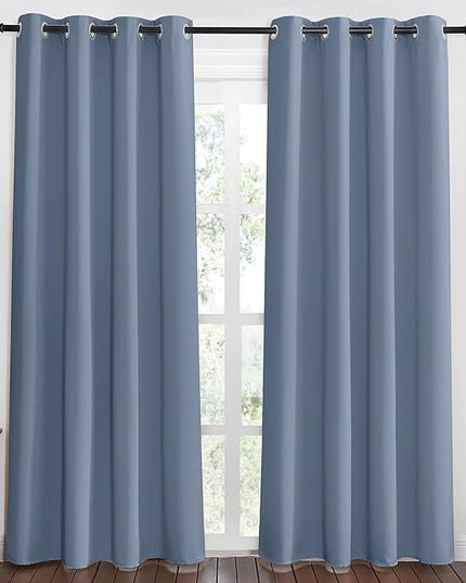 NICETOWN Stone Blue Blackout Doorway Curtain 80 inches Long - Grommet Thermal Curtain Privacy Window Treatment Room Darkening for Bedroom/Living Room (1 Panel, W46 x L80)