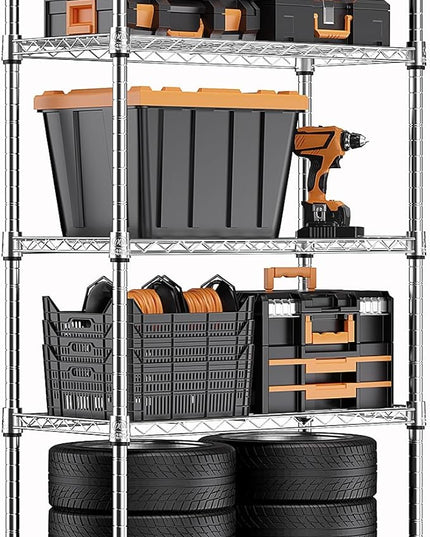 1250 lbs Steel Heavy Duty 5-Tier Utility Shelving Unit Steel Organizer Wire Rack for Home,Kitchen,Office,Chrome (13.7" D x 23.6" W x 62.4" H)