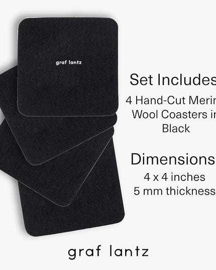 Graf Lantz - Bierfilzl Merino Wool Square Coasters Set of 4 - Black (4"x4"x5mm) - Absorbs 30% of Weight - Natural German Wool - Heat Resistant, Sustainable, Reusable - Home Decor, Coffee Table Decor