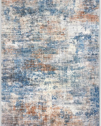 IOHOUZE Abstract Area Rug 3x5 Ft Washable Rugs for Entryway Indoor, Non Slip Kitchen Rug Printed Faux Wool Throw Rugs, Indoor Door Mat for Door Entrance Foyer Living Room, Blue Rust