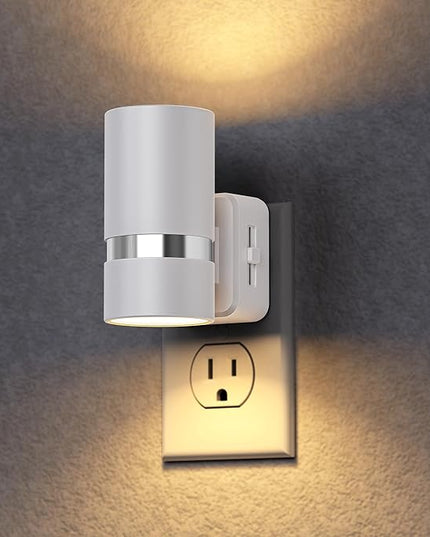 DORESshop LED Night Light 2 Pack, White Cylinder Dimmable Night Light Plug in, Slide Brightness Adjustable, Night Lights with Dusk to Dawn Sensor, 3000K Warm White for Bedroom, Bathroom, Hallway