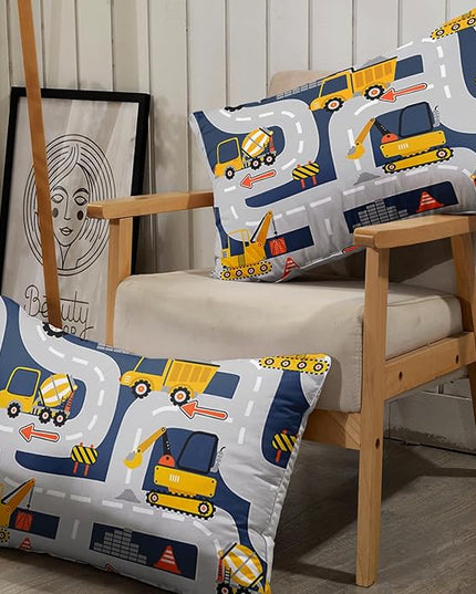 AILONEN Excavators Fitted Sheet Twin Size, Cartoon Construction Vehicles Car Truck Bedding Set for Boys Kids Teens,Equipment Trucks Bed Sheet Set,3 Pieces,(1 Fitted Sheet + 2 Pillow Cases)