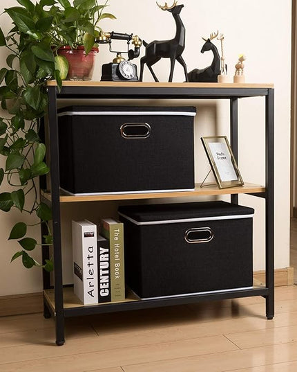 PRANDOM Large Foldable Storage Box with Lid [1-Pack] Fabric Collapsible Storage Bin Organizer Container Basket Cube with Cover for Home Bedroom Closet Office Nursery Black (17.7x11.8x11.8)