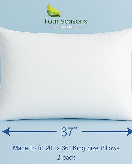 Four Seasons Essentials Waterproof King Pillow Protectors (Set of 2) – Zippered Pillow Cover Hypoallergenic Dust Allergy Proof Encasement
