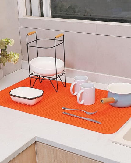Silicone Dish Drying Mat for Multiple Usage,Easy clean,Eco-friendly,Heat-resistant Silicone Mat for Kitchen Counter or Sink,Refrigerator or Drawer Liner Orange 4XL 32 inches x 18 inches