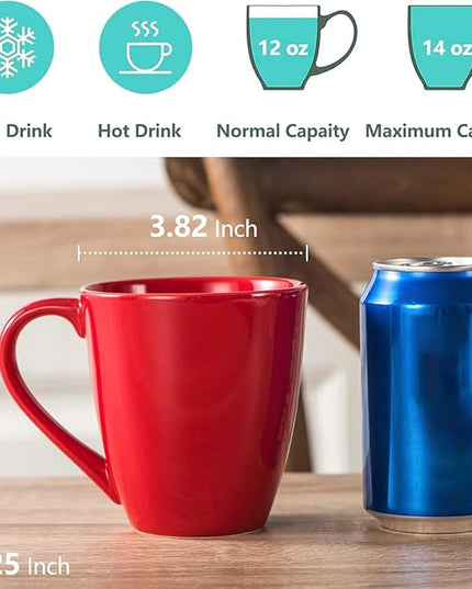 vicrays Coffee Mug Set, 12 Ounce, Ceramic Mug for Men, Women, Unique Glazed Mugs with Handle for Coffee, Tea, Milk, Cocoa, Cereal - Set of 6 Red