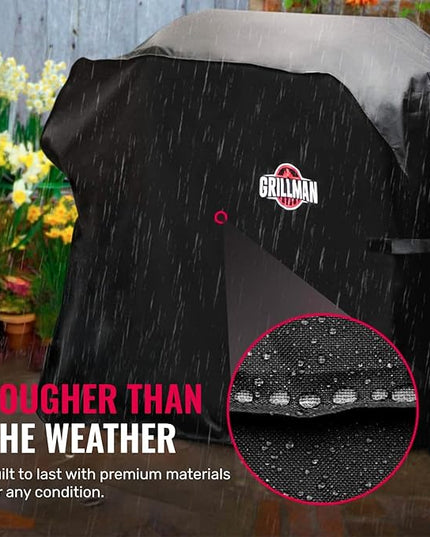 Grillman Grill Cover, BBQ Outdoor Grill Covers, Charcoal, Gas Grills, Waterproof, Rip-Proof, Weather-Resistant, Anti-UV, Barbecue Cover for Weber, Genesis, Charbroil, Nexgrill, etc (Black, 52 Inch)