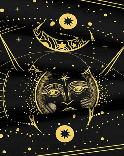 Bedbay Sun Moon Comforter Set 8 Pcs Black and Gold Trippy Galaxy Bedding Set Bed in a Bag Constellation Horoscope Bedding King Bed Set Cosmos Celestial Decor Quilted Duvet Insert(Gold,King)