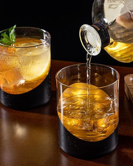 MyGift 12 oz Set of 4 Matte Black Drinking Glasses with Metallic Gold Tone Interior Finish, Double Old Fashioned Cocktail Whiskey Rocks Wine Glass