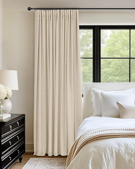 INOVADAY 100% Blackout Curtains for Bedroom, Black Out Curtains 96 Inch Long, Clip Rings Linen Blackout Drapes, Thermal Insulated Room Darkening for Living Room, 1 Panel - Cream,W102xL96