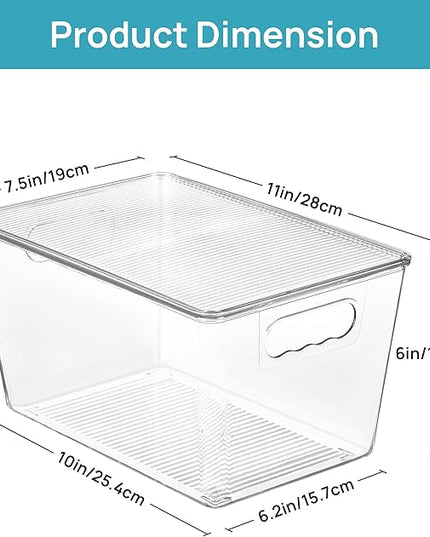 Vtopmart 6 Pack Clear Stackable Storage Bins with Lids, Large Plastic Containers with Handle for Pantry Organizer and Storage,Perfect for Bathroom,Cabinet,Kitchen,Fridge,Closet Organization