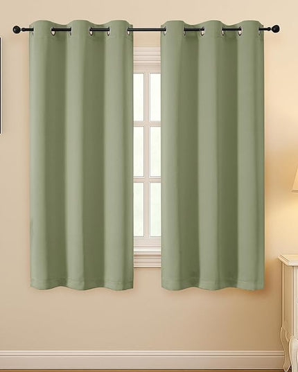 Simplebrand Sage Green Room Darkening Curtains for Bedroom 63 Inch Length 2 Panels Set, Thermal Insulated Energy Saving Curtains for Kids Room, Grommet Solid Nursery Window Treatment Drapes, W40 x L63